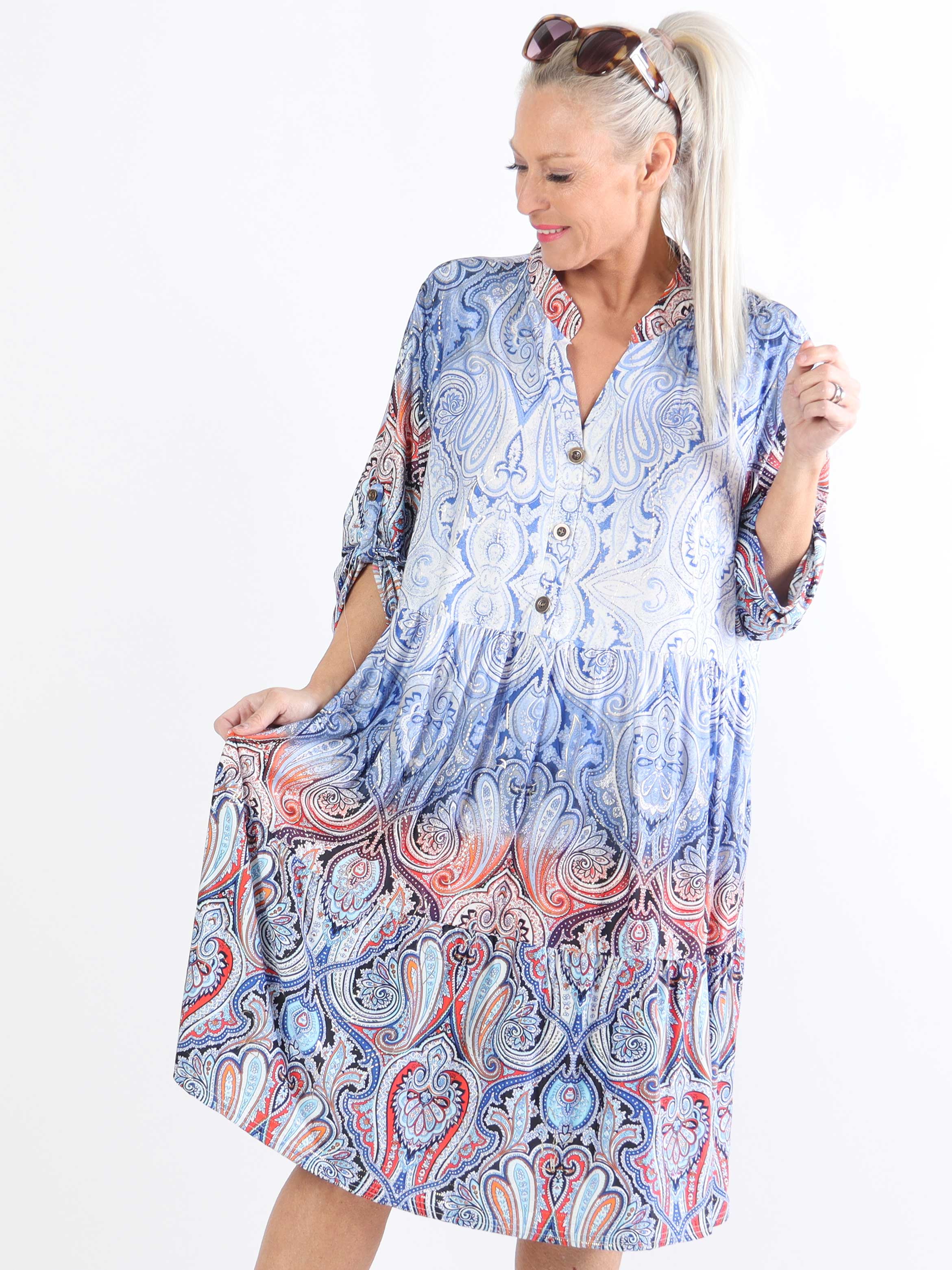 Milano Tamaria Midi - Plus size-klänning i fint tryck i lager-på-lager-look